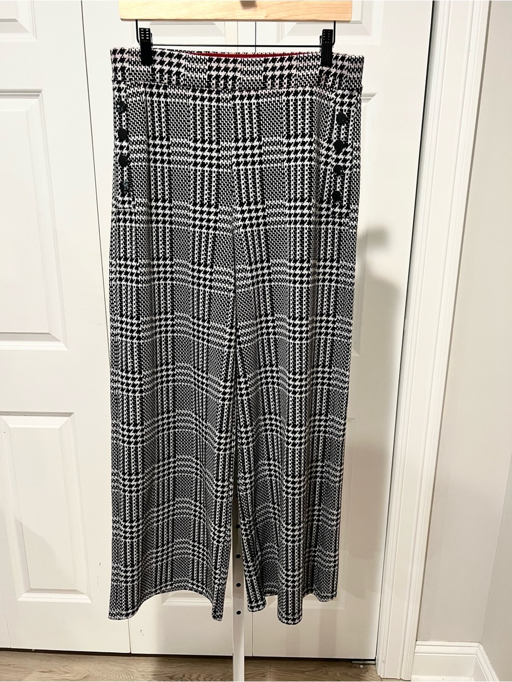 Patrizia Luca Black and White Wide Leg Plaid Pants